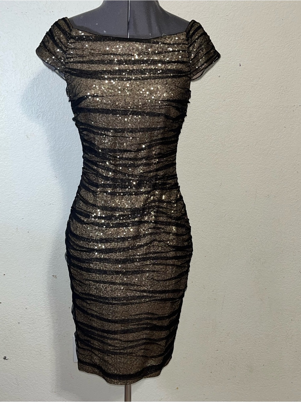 Ralph Lauren Black Sequin Ruched Sheath Dress